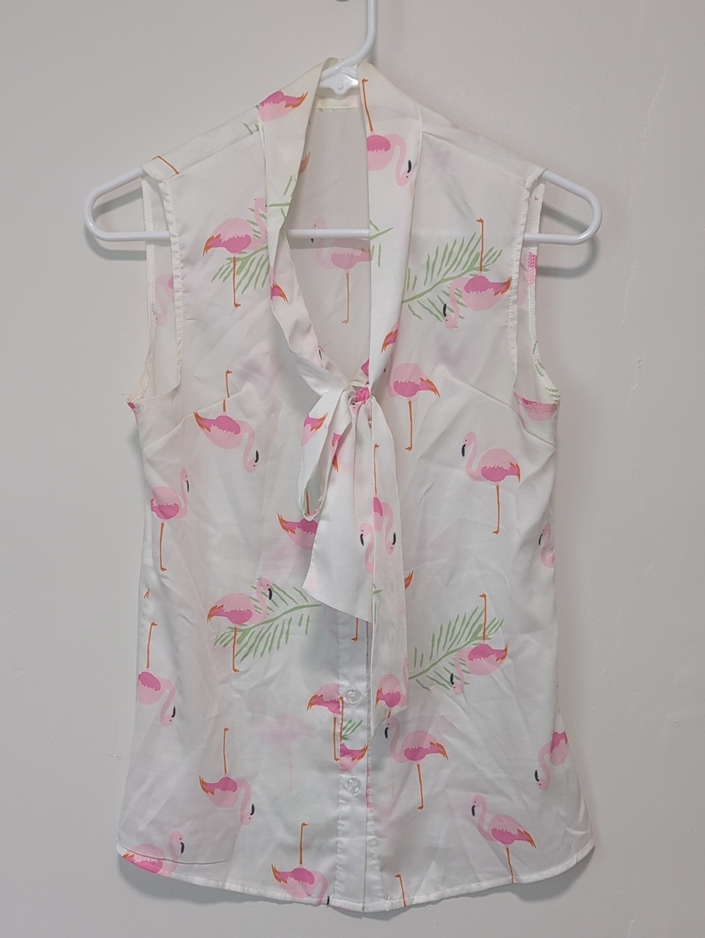Goodnight Macaroon Tie-Neck Flamingo Print Top
